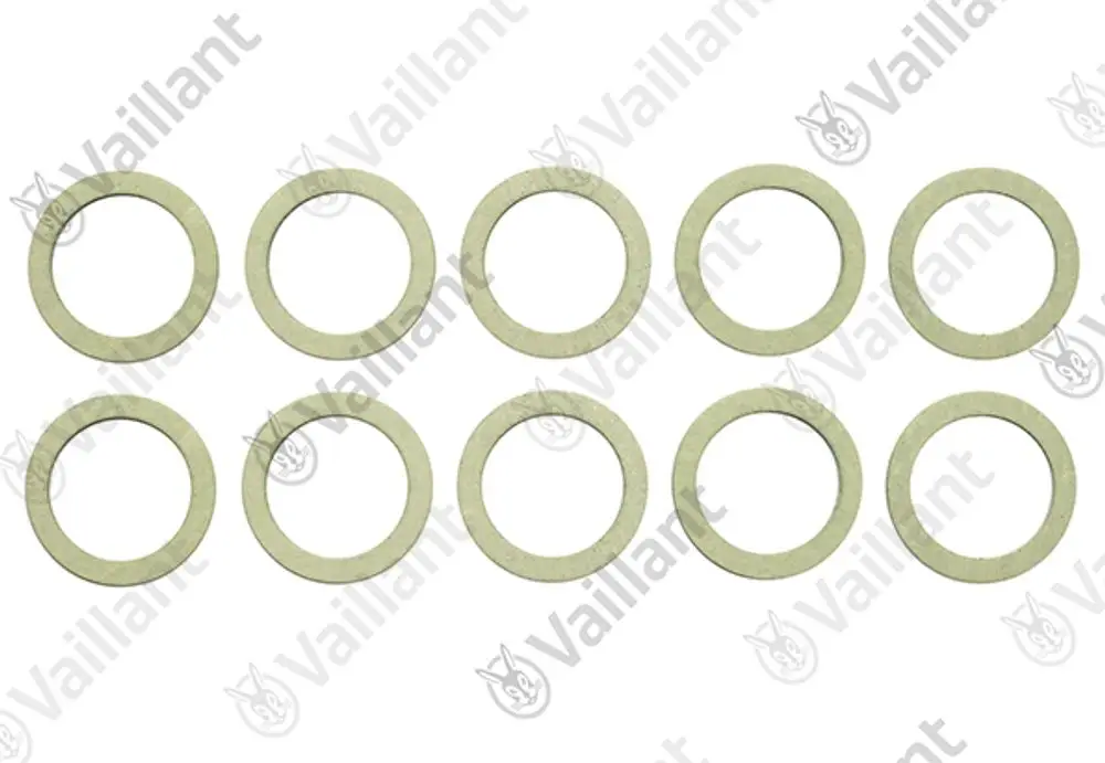 Zehn graue Rechteckdichtringe von Vaillant in einem gleichmäßigen Layout angeordnet. Sie bestehen aus einem flexiblen Material mit rundem Innendurchmesser.